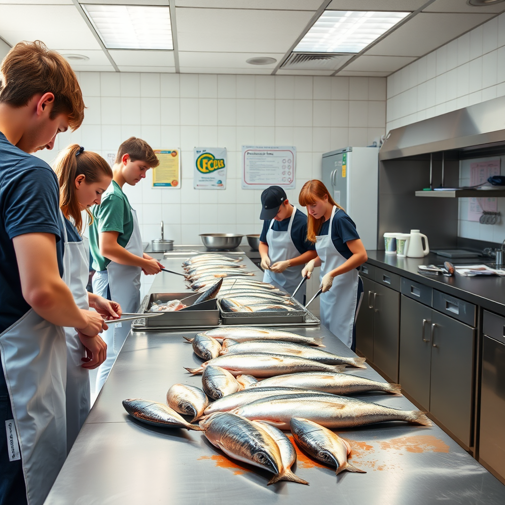 Students trade books for kitchen skills with seafood lessons